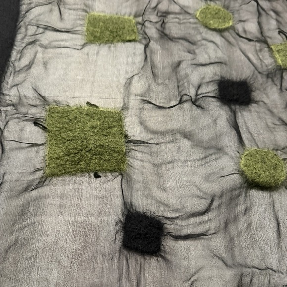 Kali Basi Artisan Handmade USA Silk Scarf Black Green Abstract Felted Deisgn - Picture 5 of 8